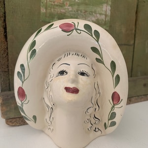 Vintage lady head wall pocket, hand painted , Jonesboro, Tenn