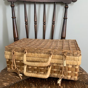 Vintage WICKER STORAGE CASE with Handles, Office or Craft Storage, Sewing Basket, Woven Wicker Case with Hinged Lid, Craft Room, Farmhouse