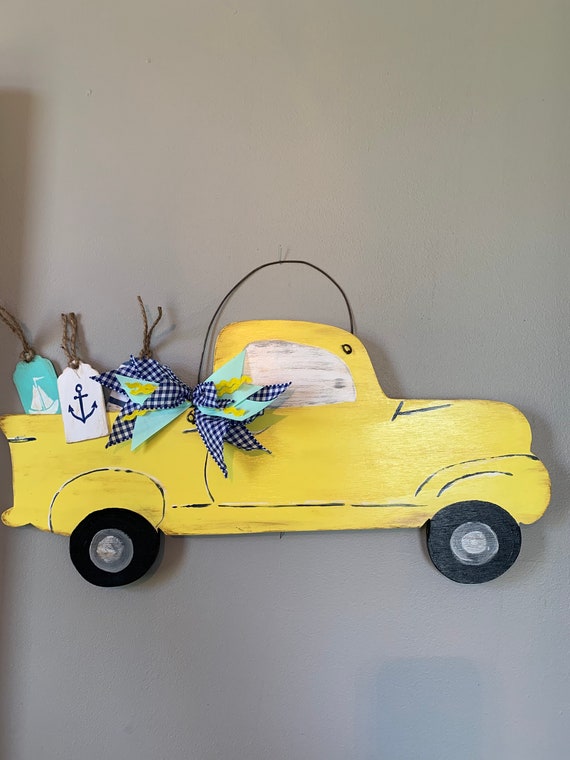 Vintage Truck Door Hanger Summer Door Hanger Summer Wreath Truck Door Hanger
