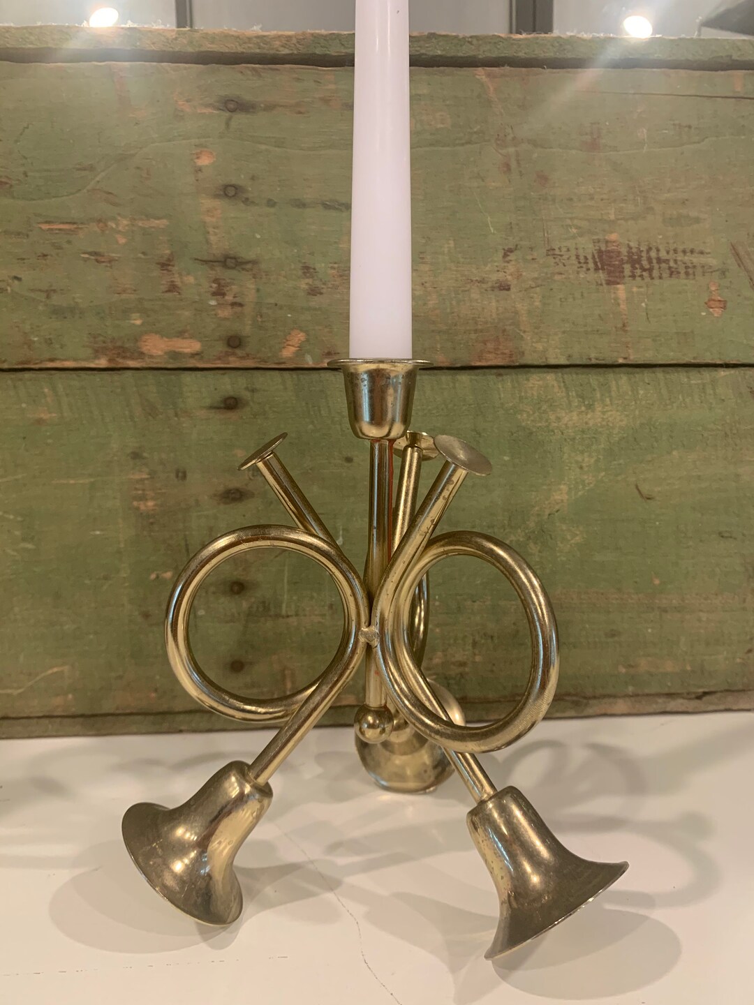Vintage Triple Brass Horn Candle Holder Christmas Brass Etsy