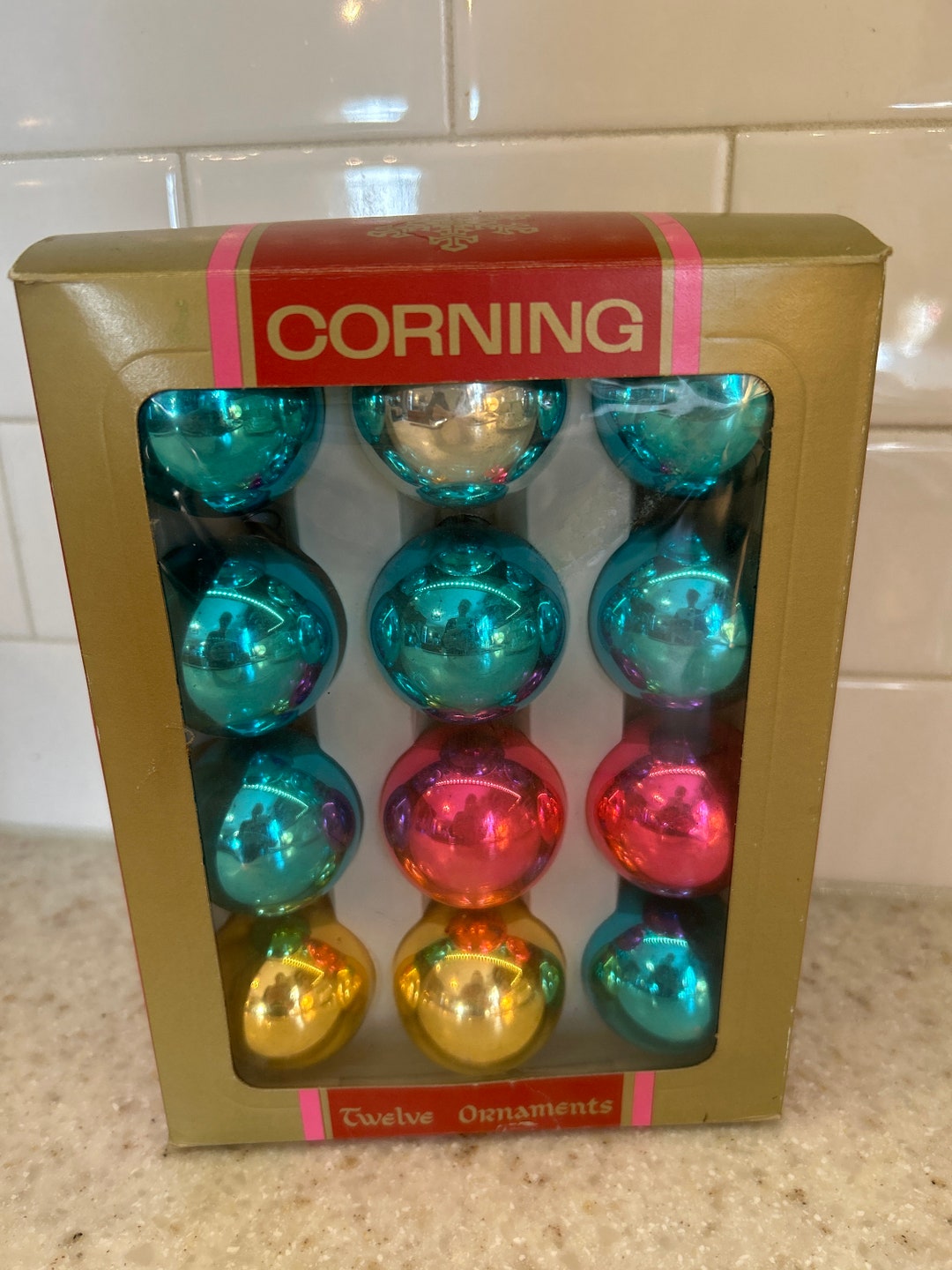 Vintage Small Corning Glass Christmas Ball Ornaments Etsy