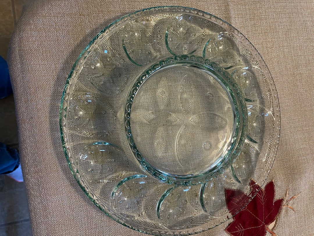 Longaberger Vintage Green Glass Deviled Egg Plate With Box Etsy