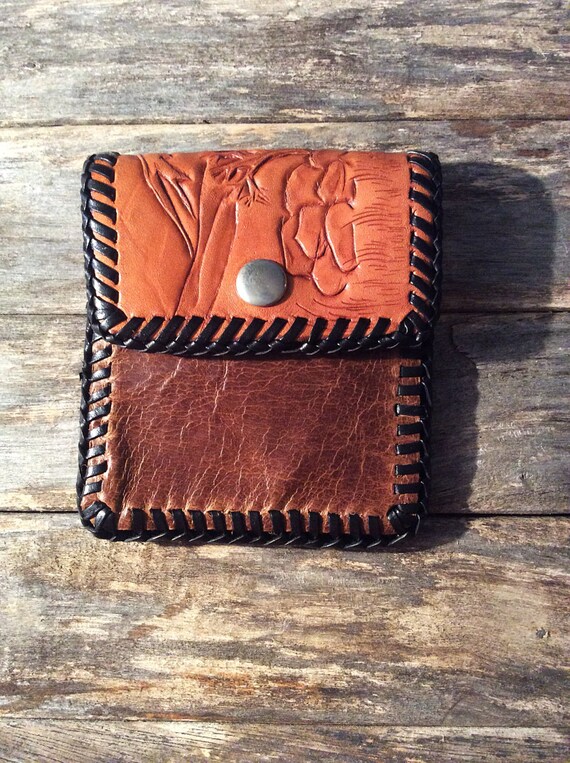 Leather Card Wallet Hand Tooled Gift Mountain Scene Etsy
