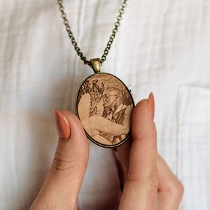 Engraved Wood Photo Necklace For Women image 3