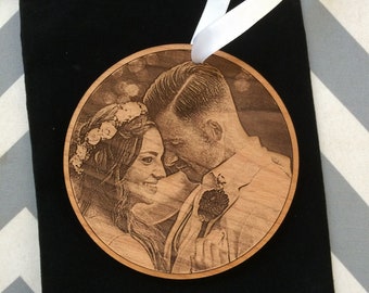 Engagement Ornament Wedding Ornament - Engraved Wood Ornament - 4 inch