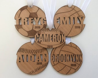 Sports Ornaments Personalized Custom Christmas Ornament Engraved Ornament Golf Hockey Lacrosse Softball Gymnastics Tennis Football Baseball