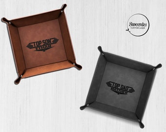 Top Dad Valet Tray For Men Personalized Leather Catchall Engraved Leather Tray Husband Gift Office Gift Desk Organizer Desk Catch All