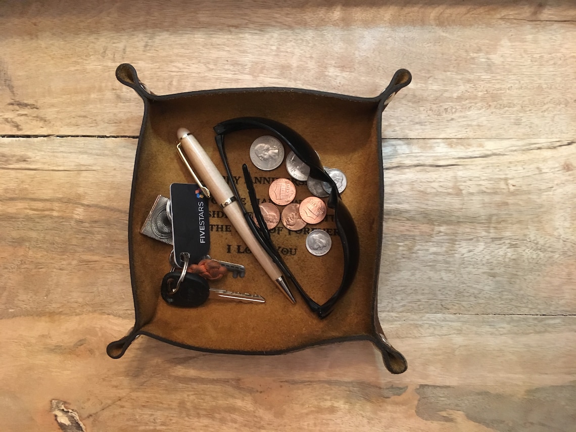 Monogrammed Valet Tray For Men Personalized Leather Catchall Etsy