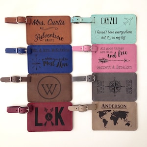 Personalized Leather Luggage Tag Rose Blue Brown Gray Pink Saddle Tan