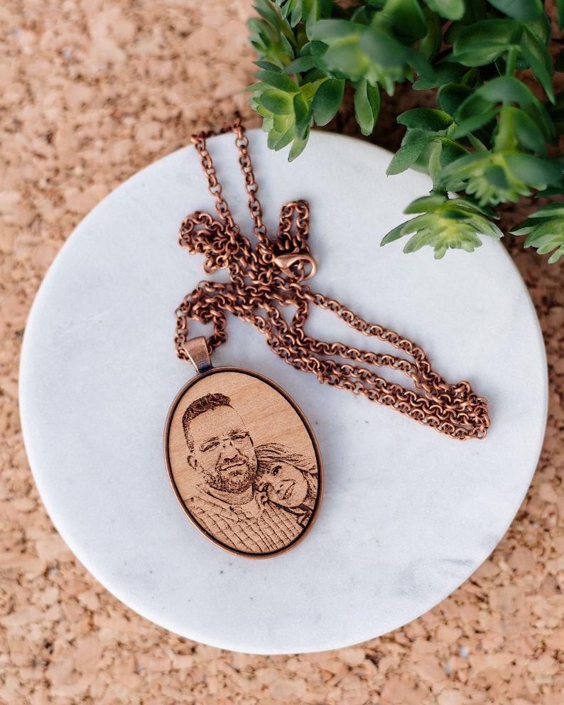 Engraved Wood Photo Necklace For Women image 7