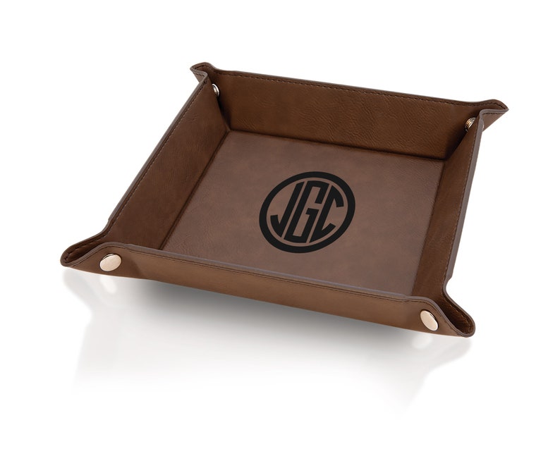 Monogrammed Valet Tray For Men Personalized Leather Catchall Engraved Leather Tray Husband Gift Office Gift Desk Organizer Desk Catch All image 6