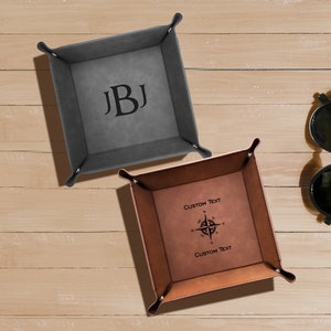 Personalized Monogrammed Engraved Leather Valet Catchall Tray For Men