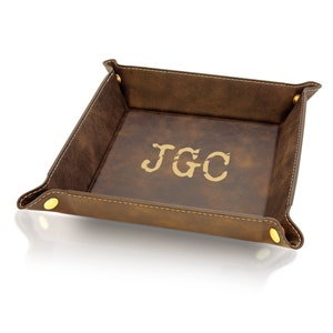Personalized Monogrammed Engraved Leather Valet Catchall Tray For Men image 7