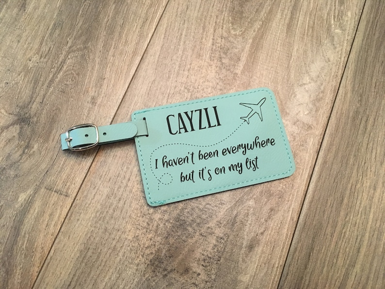 Personalized Leather Luggage Tag Rose Blue Brown Gray Pink Saddle Tan