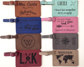 Etiqueta de equipaje de cuero personalizada, regalo para damas de honor, recuerdos de boda, invitación de boda, monograma, rosa, azul, marrón, gris, rosa, color cuero