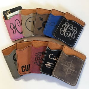 Monogrammed Cell Phone Card Holder Personalized Phone Wallet Credit Card Holder Card Caddy for Phone ID Cell Phone Caddy iPhone Pocket image 1