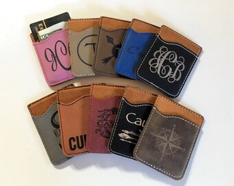 Monogrammed Cell Phone Card Holder Personalized Phone Wallet Credit Card Holder Card Caddy for Phone ID Cell Phone Caddy iPhone Pocket