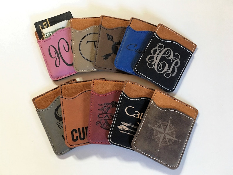 Monogrammed Cell Phone Card Holder Personalized Phone Wallet Credit Card Holder Card Caddy for Phone ID Cell Phone Caddy iPhone Pocket image 1