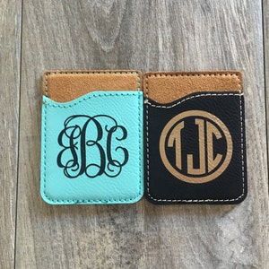 Monogrammed Cell Phone Card Holder Personalized Phone Wallet Credit Card Holder Card Caddy for Phone ID Cell Phone Caddy iPhone Pocket image 2