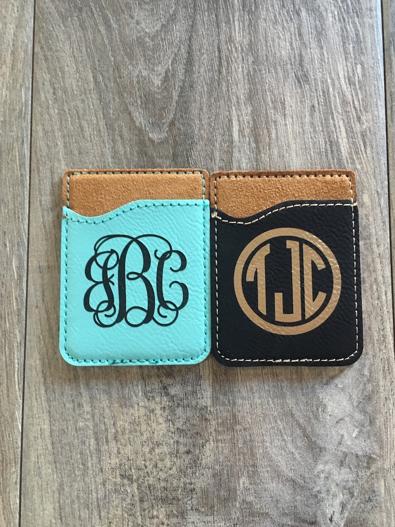 Monogrammed Cell Phone Card Holder Personalized Phone Wallet Credit Card Holder Card Caddy for Phone ID Cell Phone Caddy iPhone Pocket image 2