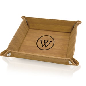 Monogrammed Valet Tray For Men Personalized Leather Catchall Engraved Leather Tray Husband Gift Office Gift Desk Organizer Desk Catch All image 8