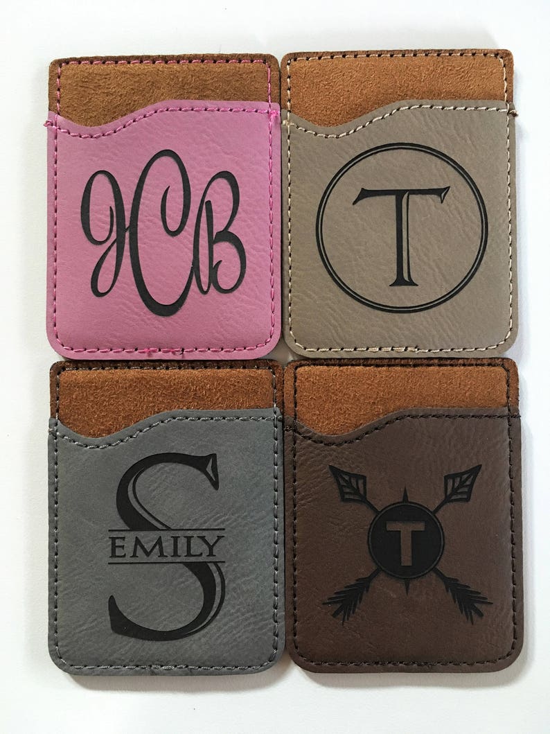 Monogrammed Cell Phone Card Holder Personalized Phone Wallet Credit Card Holder Card Caddy for Phone ID Cell Phone Caddy iPhone Pocket image 4