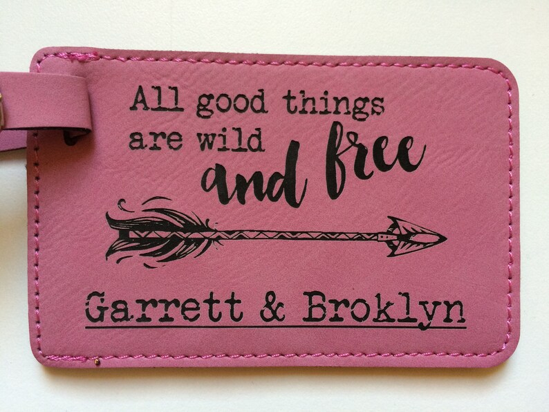 Personalized Leather Luggage Tag Rose Blue Brown Gray Pink Saddle Tan