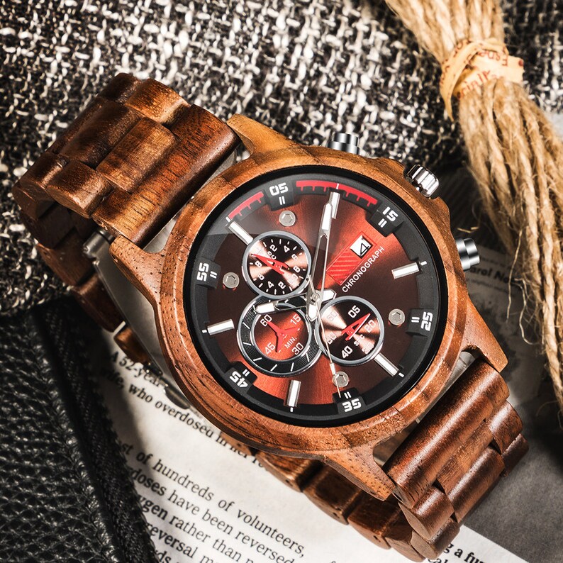 Personalized Engraved Mens Wooden Watches Chronograph Watch Etsy