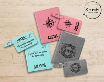 Set - Personalized Passport Holder and Luggage Tag Set, More Designs, Custom Passport Holder, Engraved Luggage Tag, Wedding Passport Cover