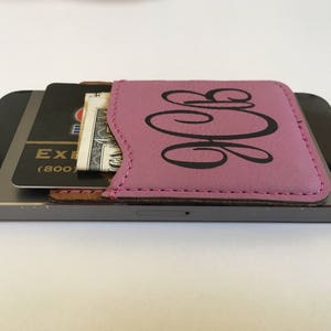 Monogrammed Cell Phone Card Holder Personalized Phone Wallet Credit Card Holder Card Caddy for Phone ID Cell Phone Caddy iPhone Pocket image 3