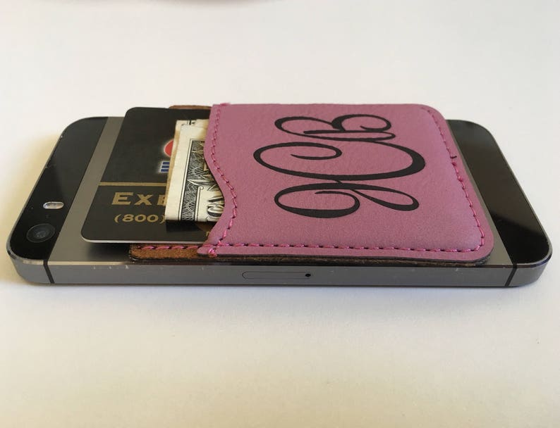 Monogrammed Cell Phone Card Holder Personalized Phone Wallet Credit Card Holder Card Caddy for Phone ID Cell Phone Caddy iPhone Pocket image 3