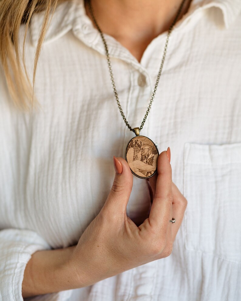 Engraved Wood Photo Necklace For Women image 3