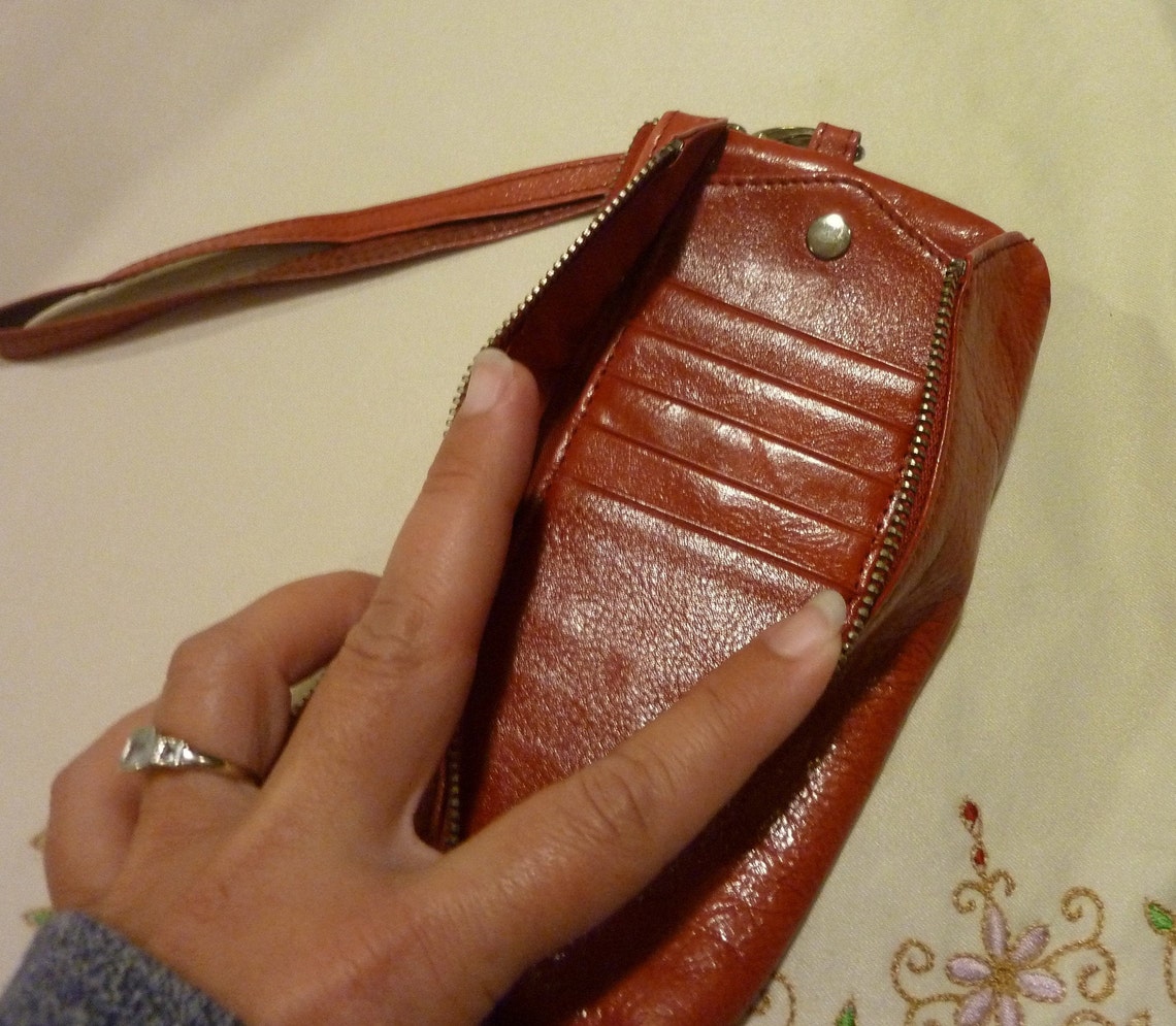 Vintage Leather Danier Wallet Red Leather with Silver Tone Etsy