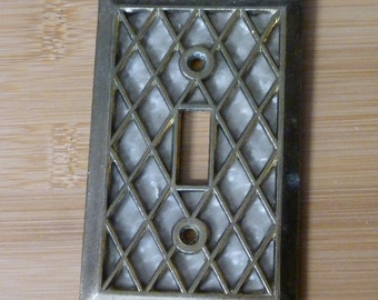 Vintage Switch Plate Cover -  Metal Lattice Design with Faux Mother Of Pearl Inlay ~ Single Switch Decorative Metal Cover