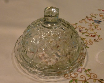 Vintage Butterdose - Absolut atemberaubende gemusterte Glasschale mit Deckel - Butterdose mit Deckel