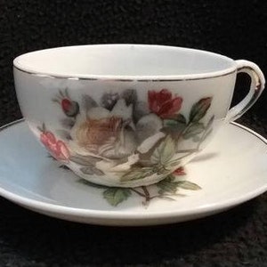 Vintage Miniature Foley China - Floral and Gold Miniature Cup and Saucer - English Bone China  - Made in England - Doll House Furniture