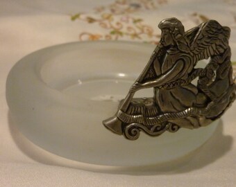 ヴィンテージ シーガル ピューターとガラス キャンドルホルダー