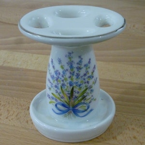 porte-brosse à dents vintage - Décor de salle de bains en porcelaine - Bouquet floral bleu - 4 porte-brosses
