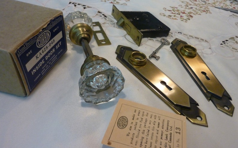 Antique Corbin Glass Handle Door Set 12 Point Glass Door Knobs Home Renovation Retro Decor Inside Door Set With Key