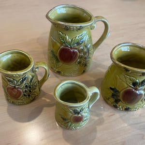 Vintage Measuring Cups ~ Ceramic Measuring Cups Set of 4 ~ Made in Japan ~ Raised Relief Fruit Motif Pottery  Measuring Cups