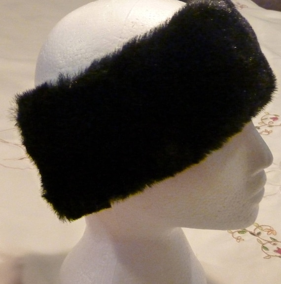 Vintage Rare  Furry Fuzzy Black Hair Headwrap Headband Black Fur Headband | Real Raccoon Fur Winter Head Wrap for  main image 2