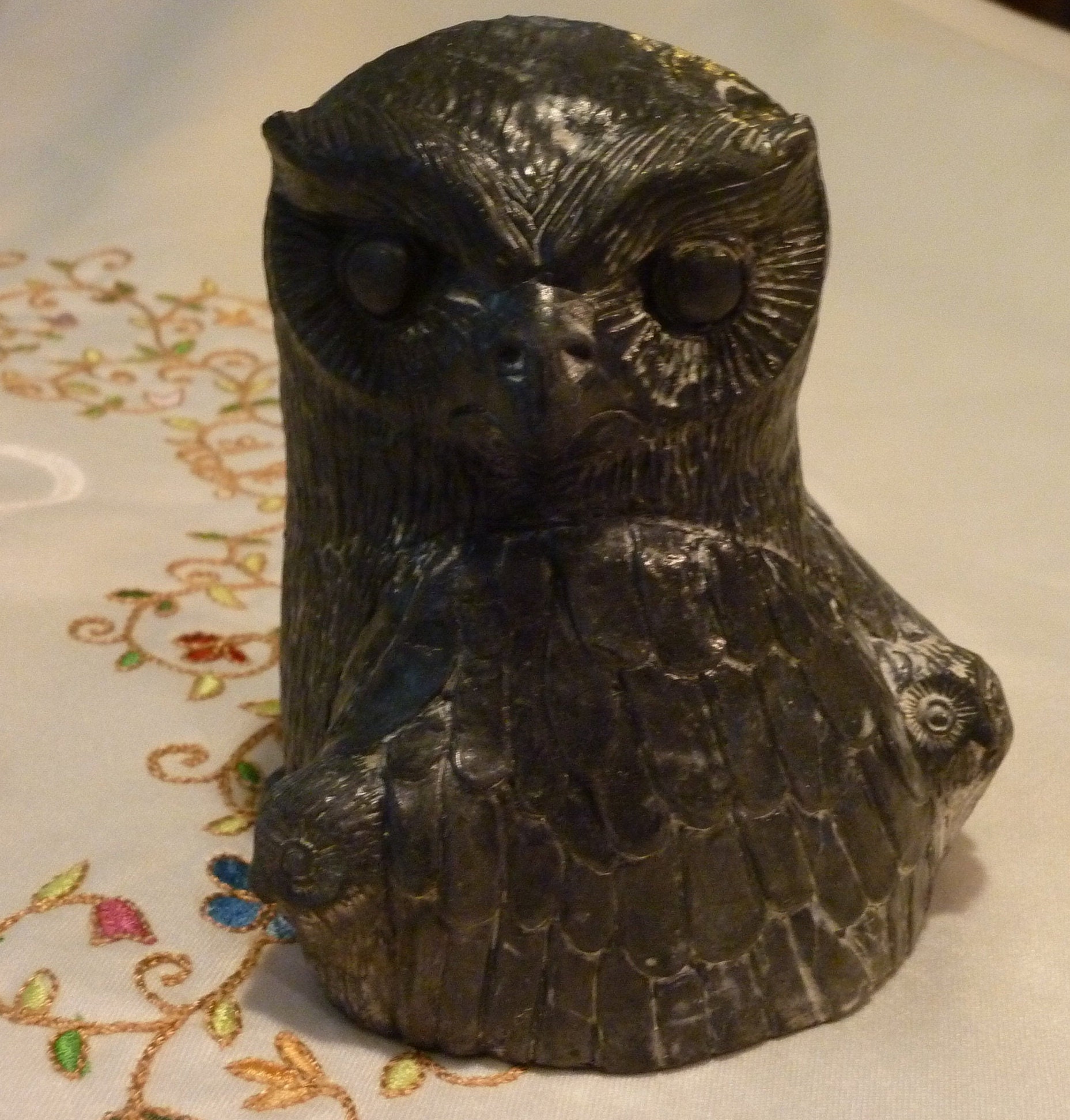 Vintage Owl Family Sculpture - Mother Owl and Two Owlets ~ A Wolf Original Hand Made Sculpture - Han