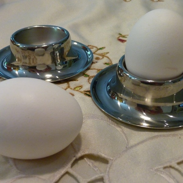 Vintage  German Egg Cups - 2 Stainless Steel Egg Cups - Breakfast Egg Holder