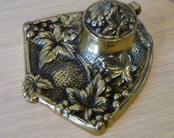 Vintage Ink Well - Solid Brass Design With Lidded Hinged Box - Office Desk Decor ~  Accessory ~ Desk Ornament