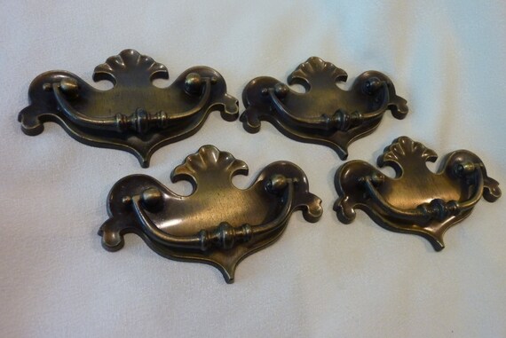 Vintage Dresser Pulls Brass Tone Decorative Drawer Handles Etsy