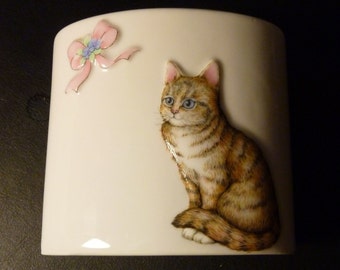 Vintage Toothbrush Holder  - Porcelain Bathroom Decor - Kitten Decorated  - 2 Brush Holder