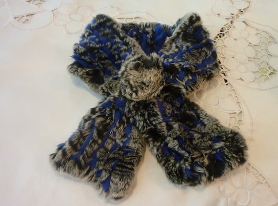 Vintage Rabbit Fur Scarf -  Mix of Black, Grey an… - image 1