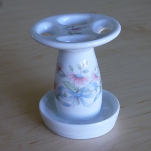 Vintage Toothbrush Holder  - Porcelain Bathroom Decor - Floral Decorated  - 4 Brush Holder