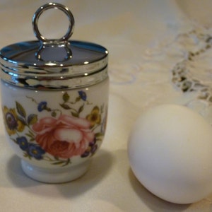 Vintage Egg Coddler - Royal Worcester Coddler - Floral Design - Screw On Metal Top with Ring - Formal Breakfast - Perfect Hostess Gift