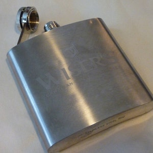 Vintage Flask ~ 1980s Wiser's Canadian Whiskey 6 Oz ~ Stainless Steel ~ Liquor Hip Flask ~ Jacket Pocket Flask